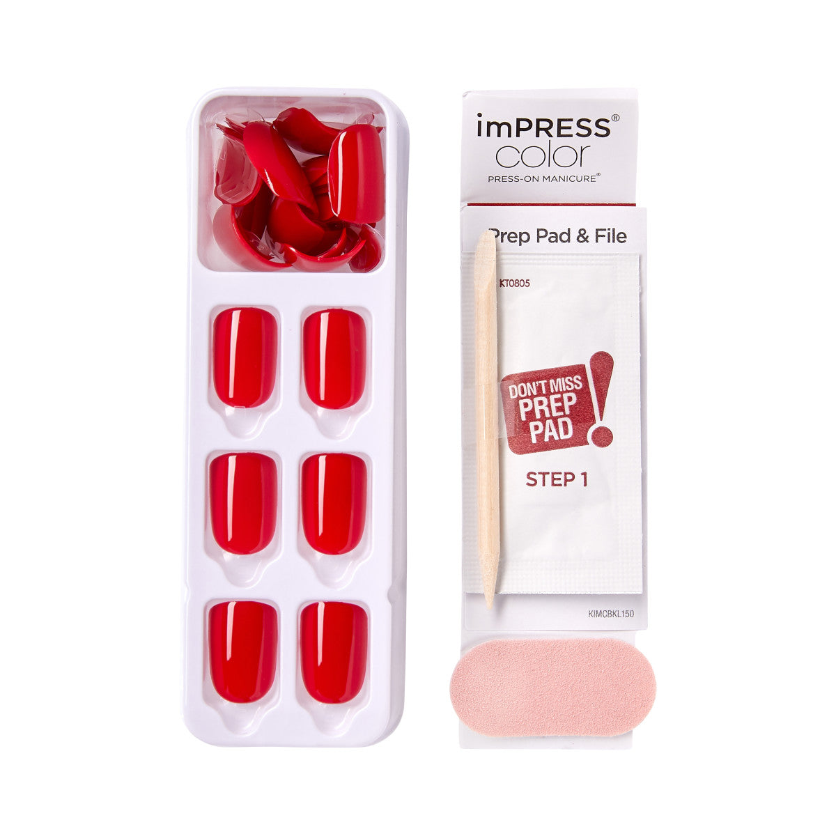 imPRESS Color No Glue Mani Press-On Nails, No Glue Needed, Color, Reddy or Not, Červená, Short Zaoblený, 30 ks