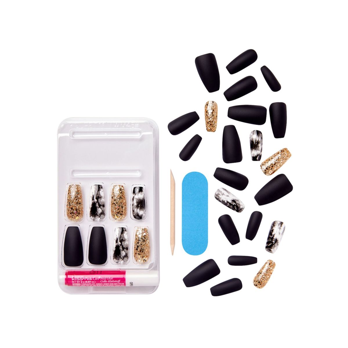 KISS Voguish Fantasy, Press-On Nails, New York, Čierna, Long Coffin, 31 ks