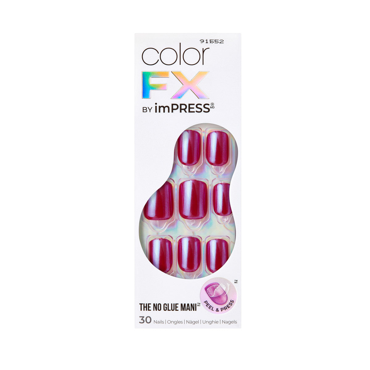 colorFX by imPRESS Press-On Nails, No Glue Needed, Červená, Short Zaoblený, 30 ks