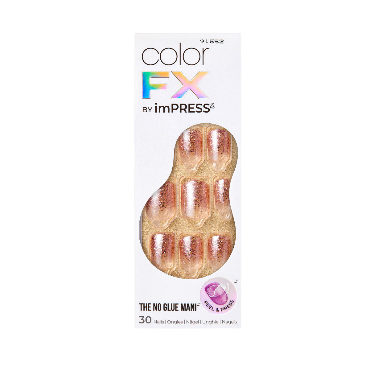 colorFX by imPRESS Press-On Nails, No Glue Needed, Neutrálna, Short Zaoblený, 30 ks