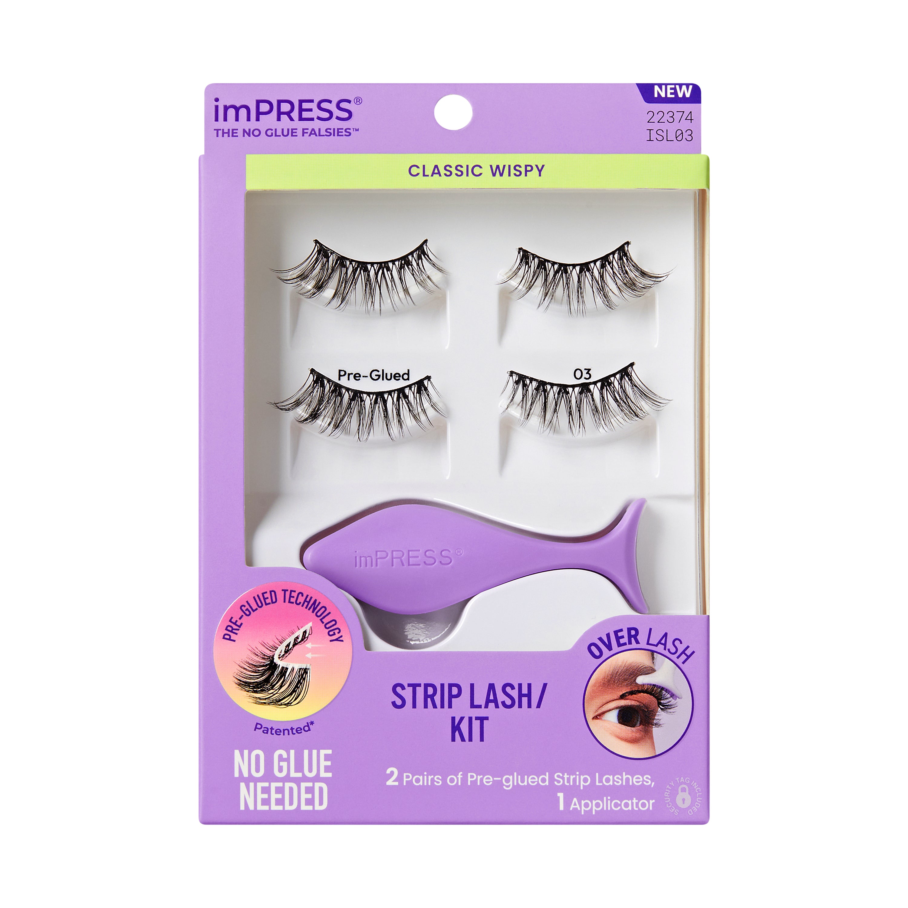 KISS imPRESS Pre-Glued Strip Lashes Kit, Classic Wispy, 2 Pair Self Adhesive Eyelashes