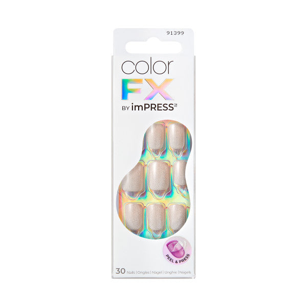 colorFX by imPRESS Press-On Nails, No Glue Needed, Biela, Short Zaoblený, 30 ks