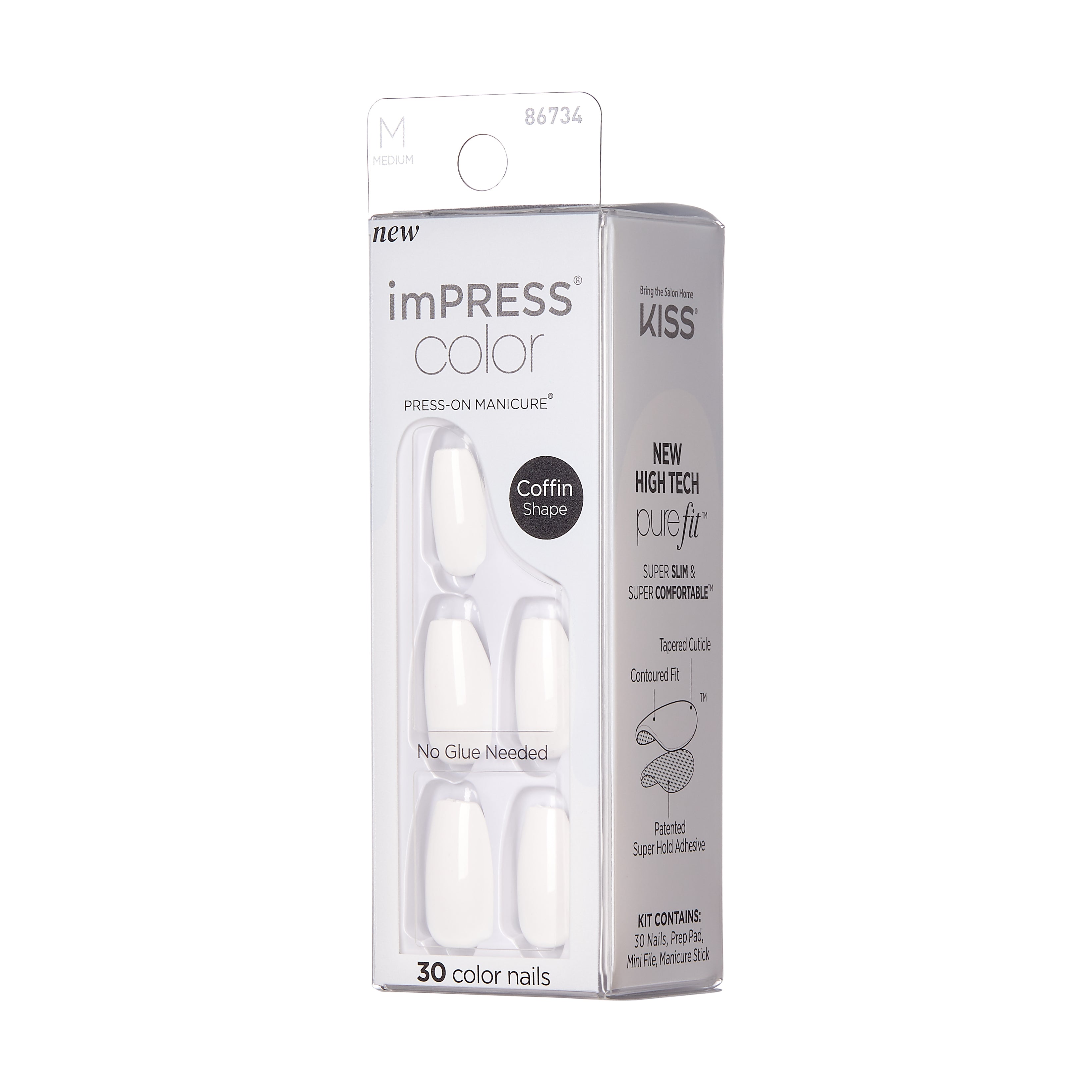 imPRESS Color No Glue Mani Press On Nails, Color, Frosting, Biela, Medium Coffin, 34 ks
