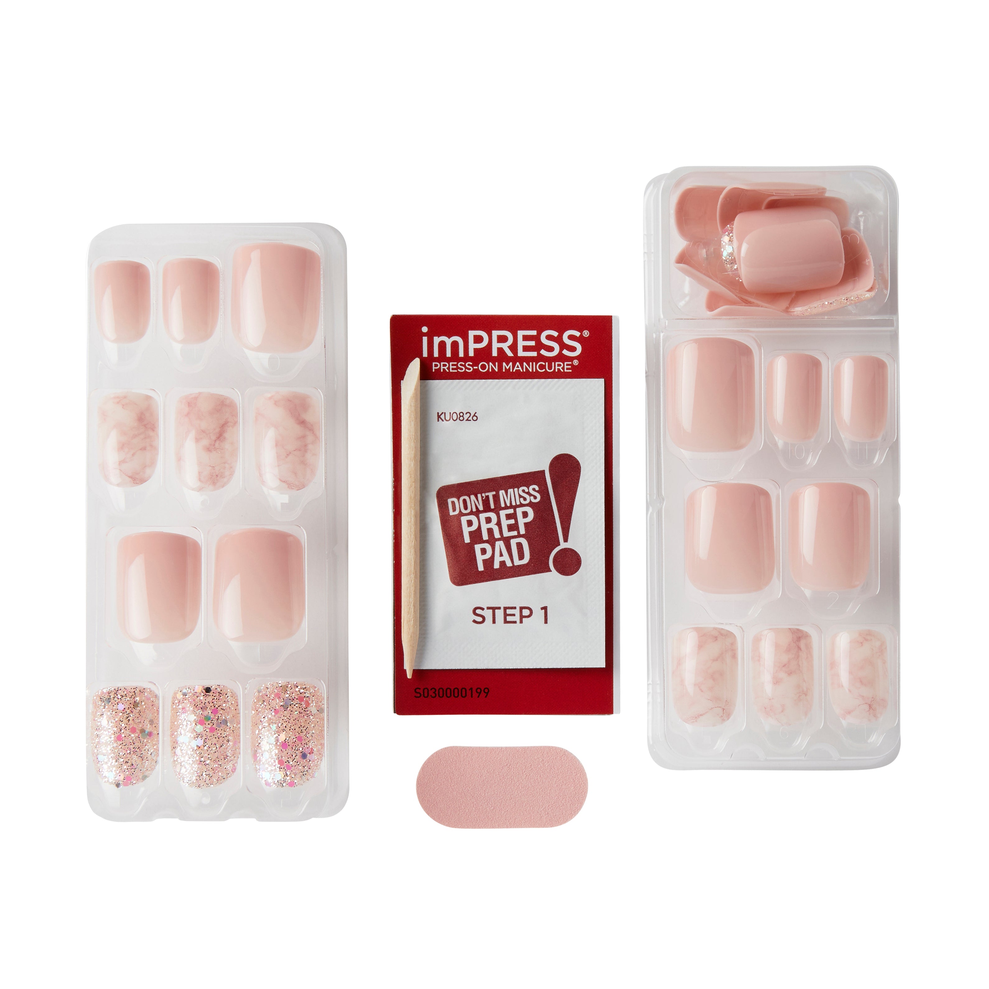 imPRESS Press-On Nails, No Glue Needed, Ružová, Short, Široký Hranatý, 33 ks