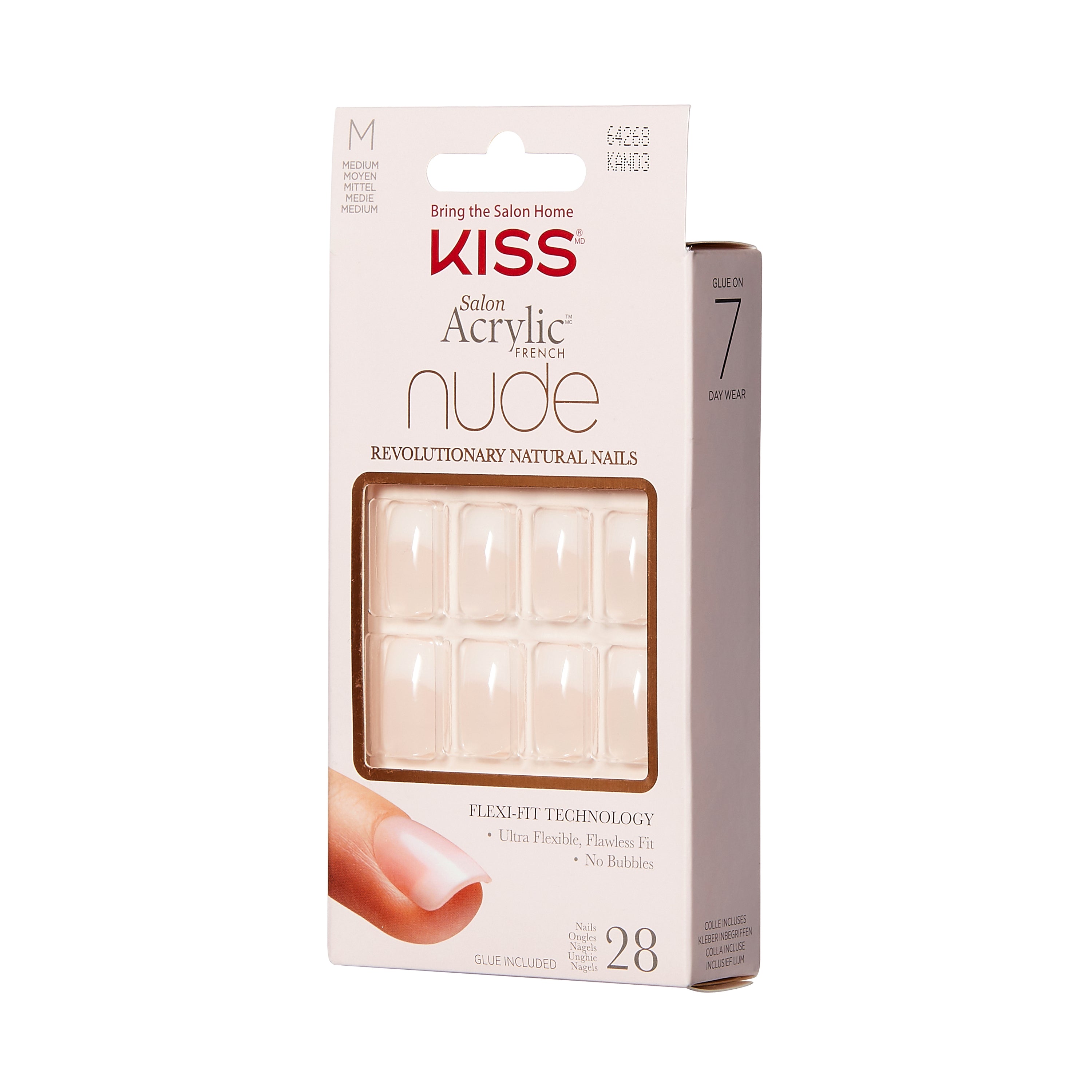 KISS Salon Acrylic Nude French Press-On Nails, Power Play, Biele špičky, Short Hranatý, 31 ks