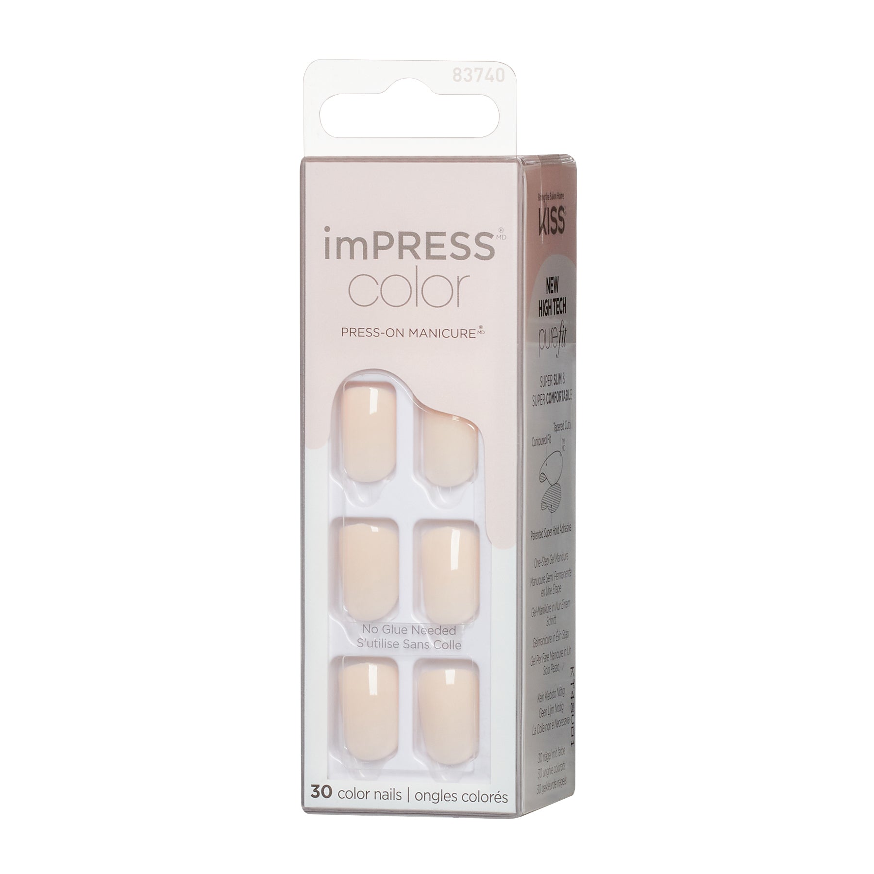 imPRESS Color No Glue Mani Press-On Nails, No Glue Needed, Ružová, Short Zaoblený, 33 ks