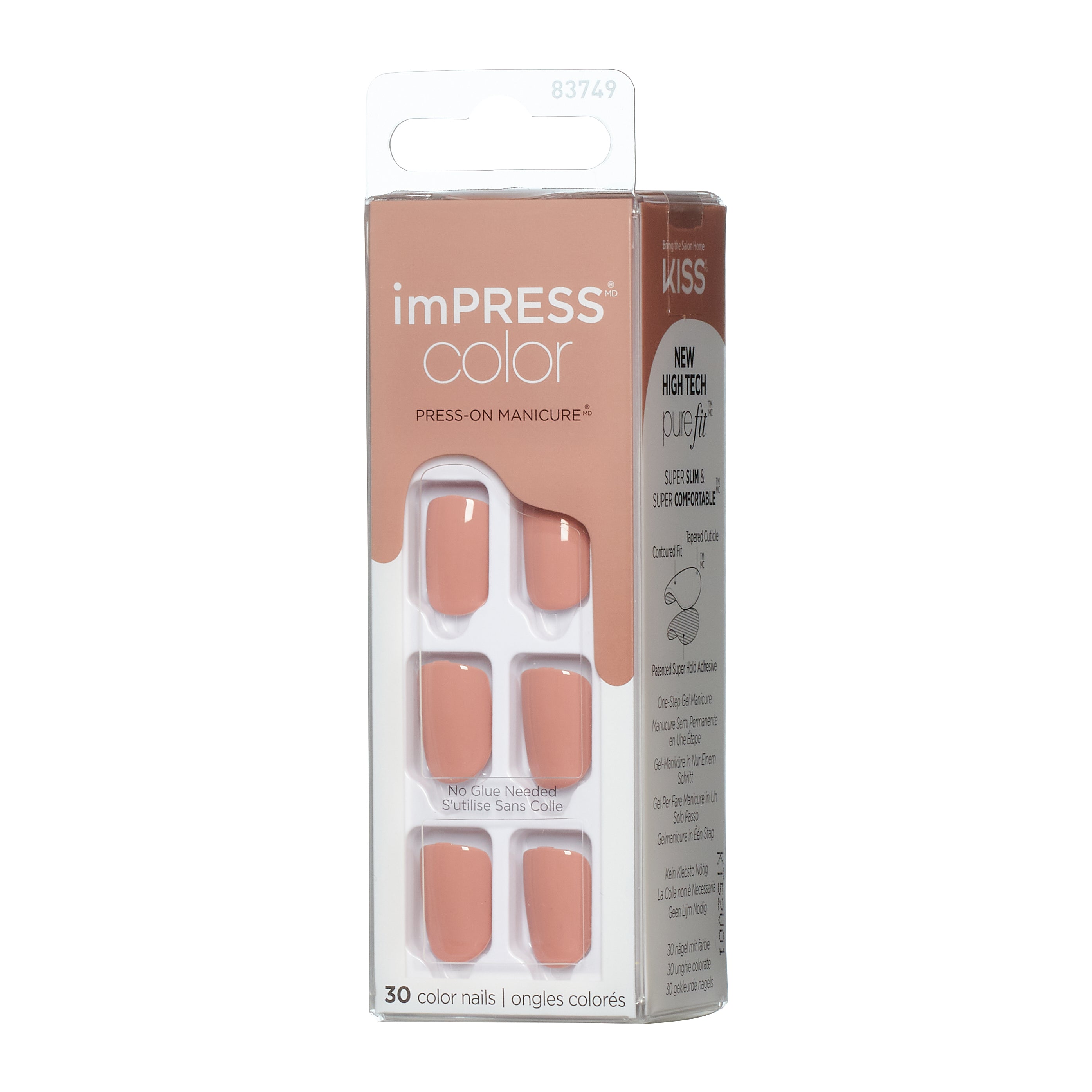 imPRESS Color No Glue Mani Press-On Nails, No Glue Needed, Ružová, Short Zaoblený, 33 ks