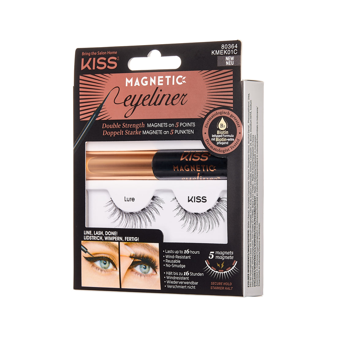 KISS Magnetic Eyeliner & False Eyelashes Kit, Style ‘Lure’ - 1 Pair, 1 Tube