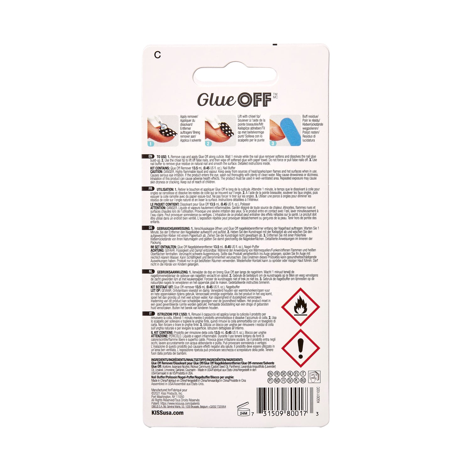 KISS Glue OFF Instant False Nail Remover w. Chisel Tip, 13.5 ml (0.45 fl. oz.)