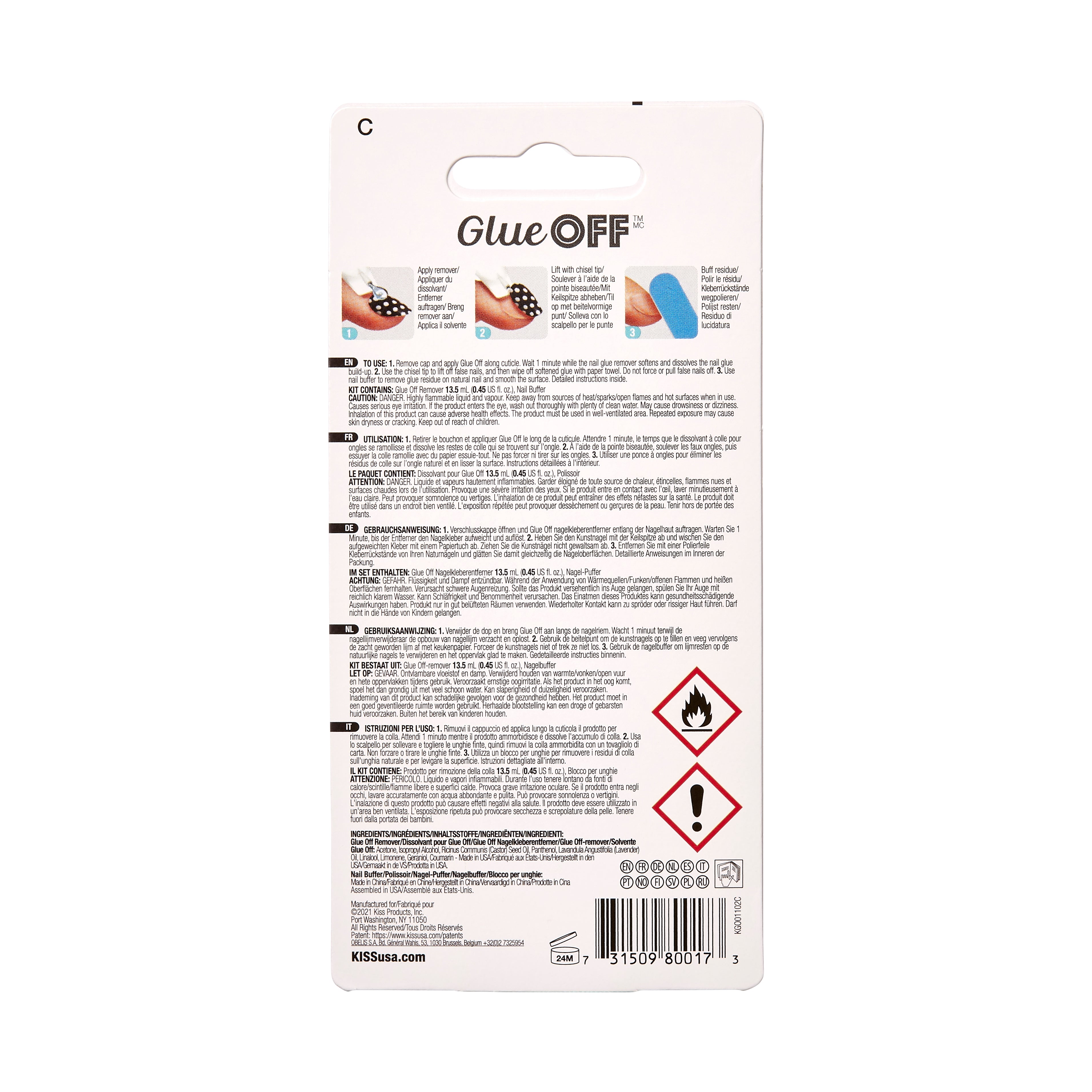 KISS Glue OFF Instant False Nail Remover w. Chisel Tip, 13.5 ml (0.45 fl. oz.)