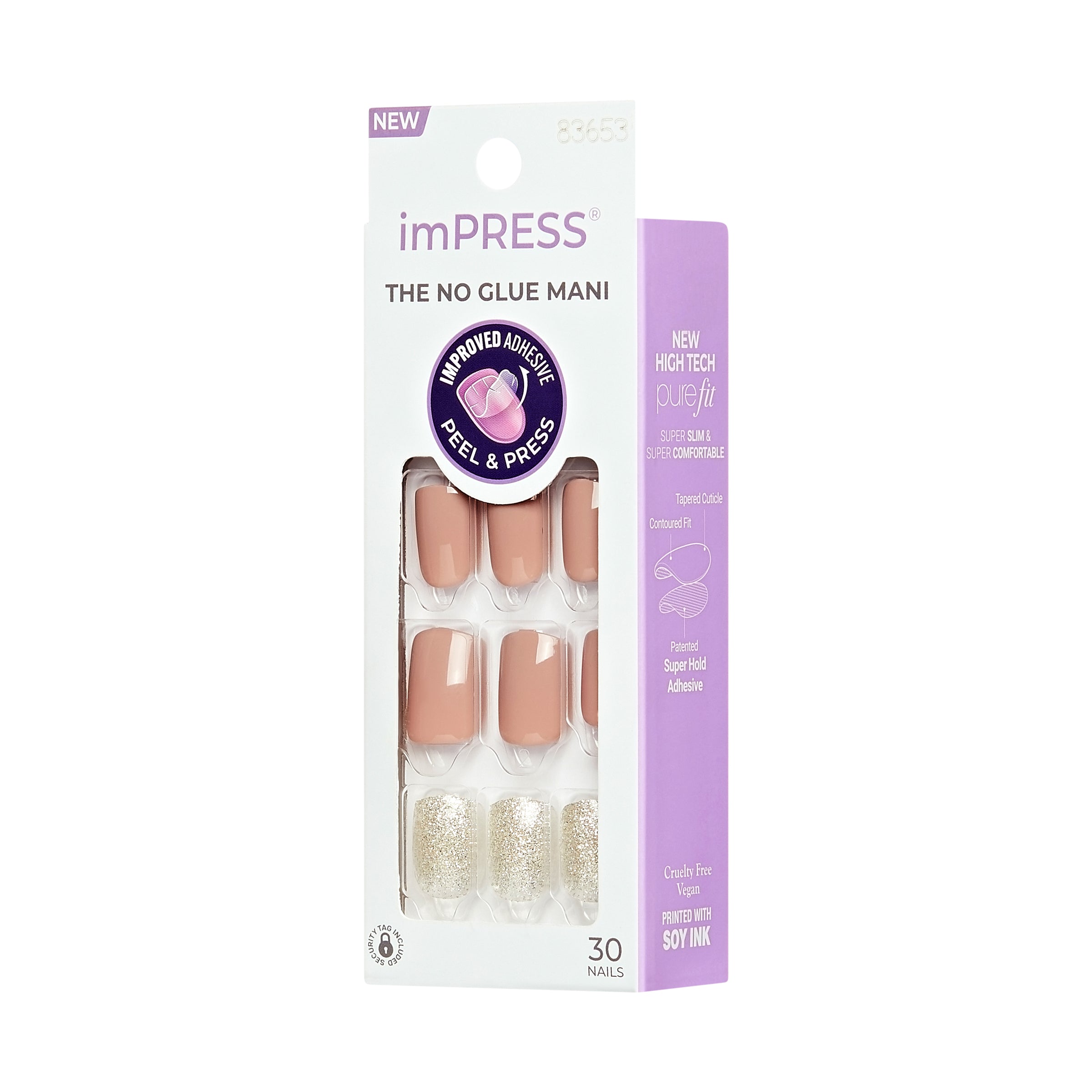 imPRESS Design Press-On Nails, No Glue Needed, Ružová, Short Zaoblený, 33 ks