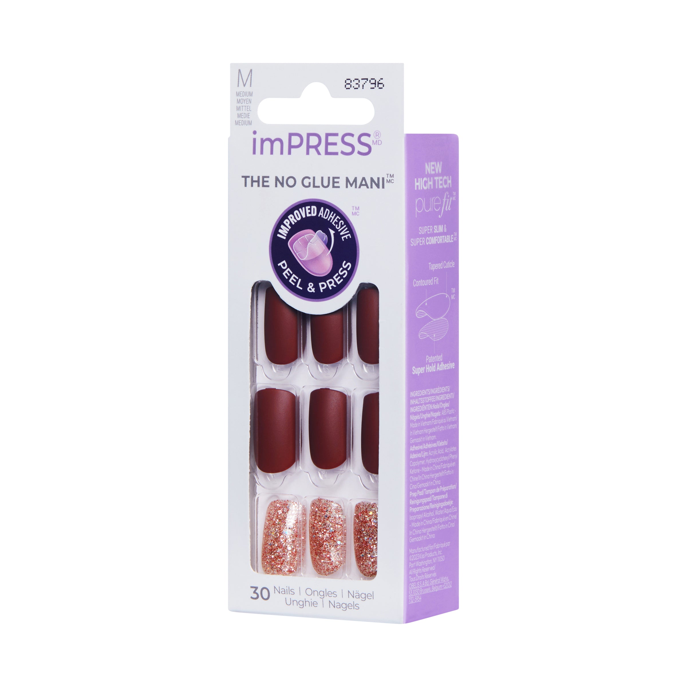 imPRESS Press-On Nails, No Glue Needed, Hero, Viacfarebná, Medium Zaoblený, 30 ks
