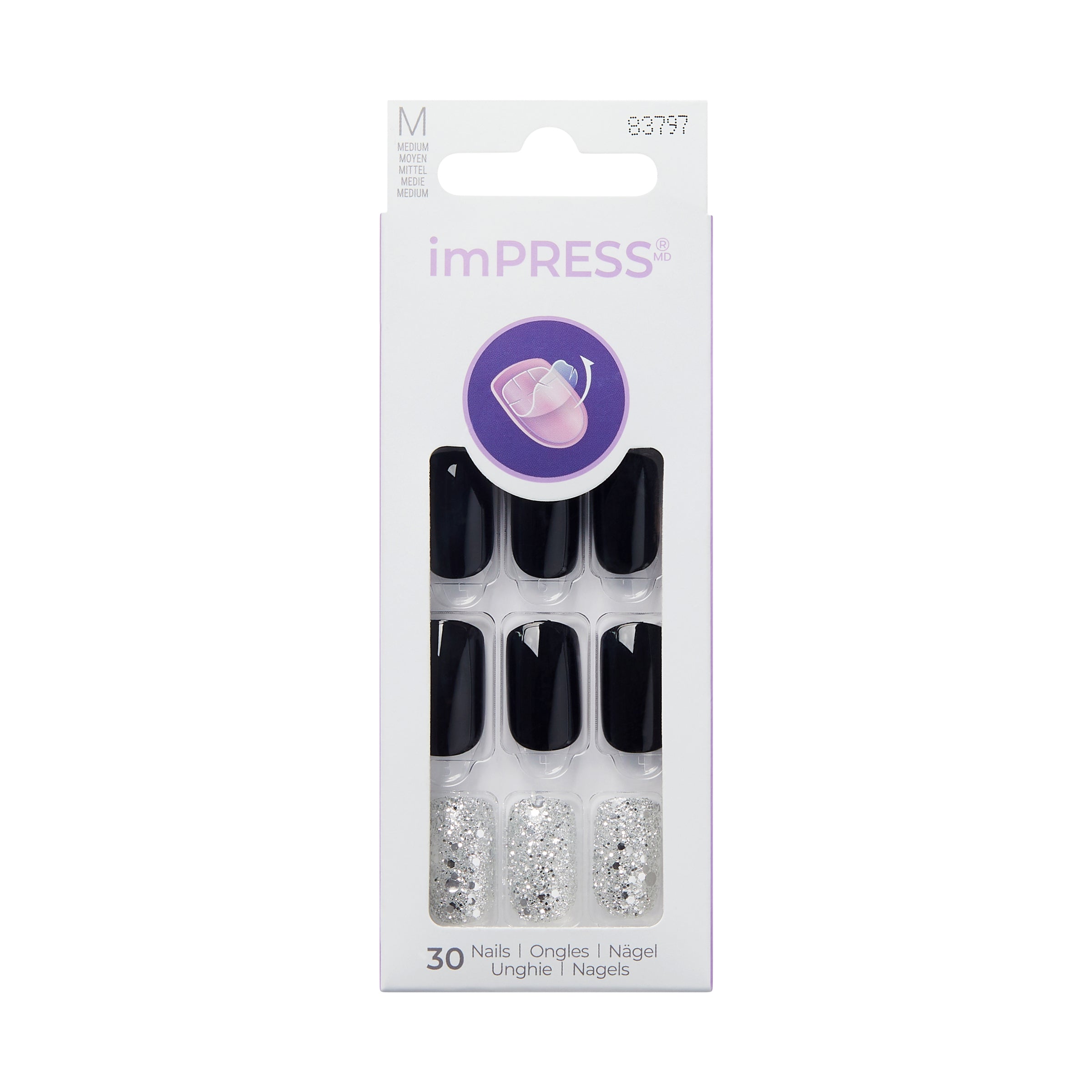 imPRESS Press-On Nails, No Glue Needed, Destiny, Viacfarebná, Medium Zaoblený, 30 ks