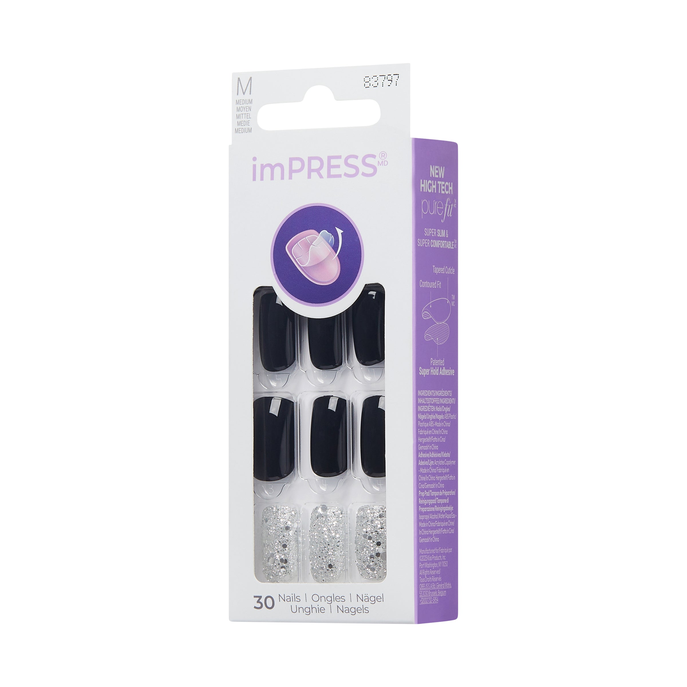 imPRESS Press-On Nails, No Glue Needed, Destiny, Viacfarebná, Medium Zaoblený, 30 ks