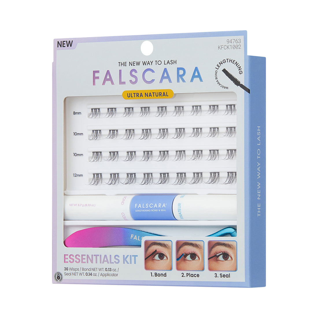 Kiss Falscara Ultra Natural False Eyelashes, Lash Extension Kit, 36 Lash Clusters