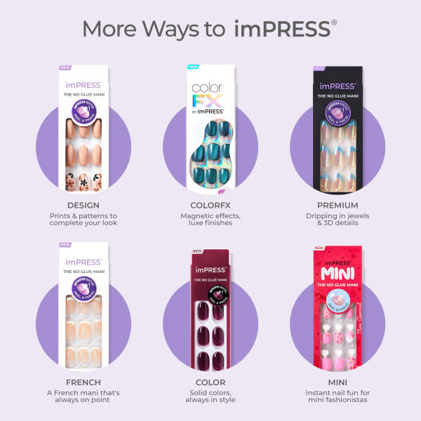 KISS imPRESS Press On Nails, ‘Happy World’, Red, Medium Coffin, 30 Count