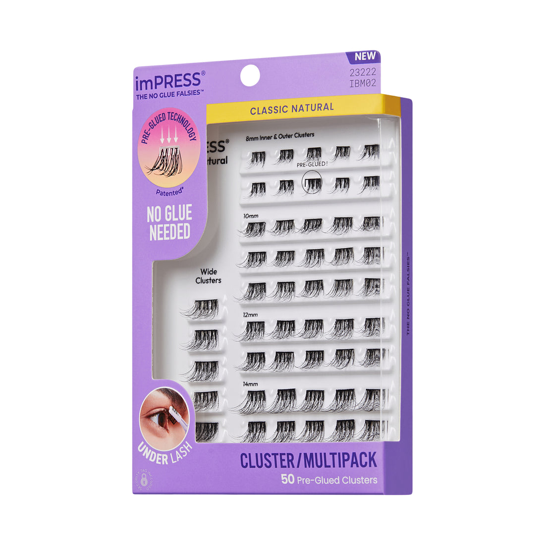 Kiss Impress Pre-Glued Lash Clusters Multipack, Classic Natural, 50 Self Adhesive Eyelashes