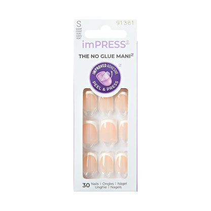 imPRESS Classic French Press-On Nails, No Glue Needed, Biele špičky, Short Hranatý, 33 ks