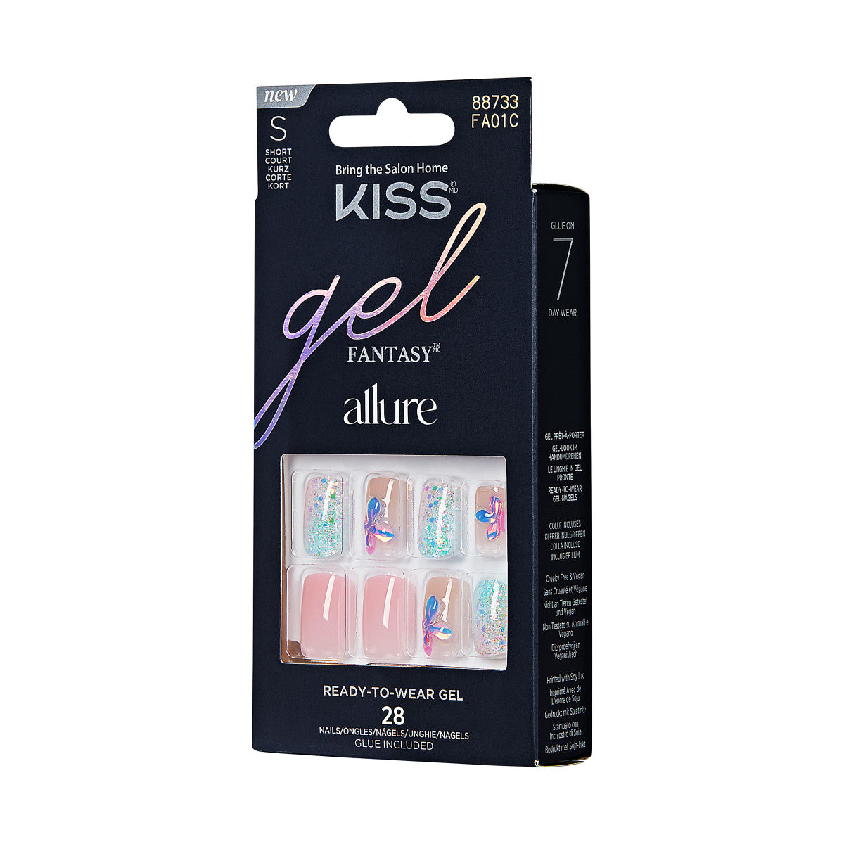 KISS Gel Fantasy, Press-On Nails, Variation, Pink, Short Squoval, 28ct