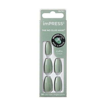 imPRESS Color No Glue Mani Press-On Nails, Svetlo zelená, Medium Coffin, 30 ks