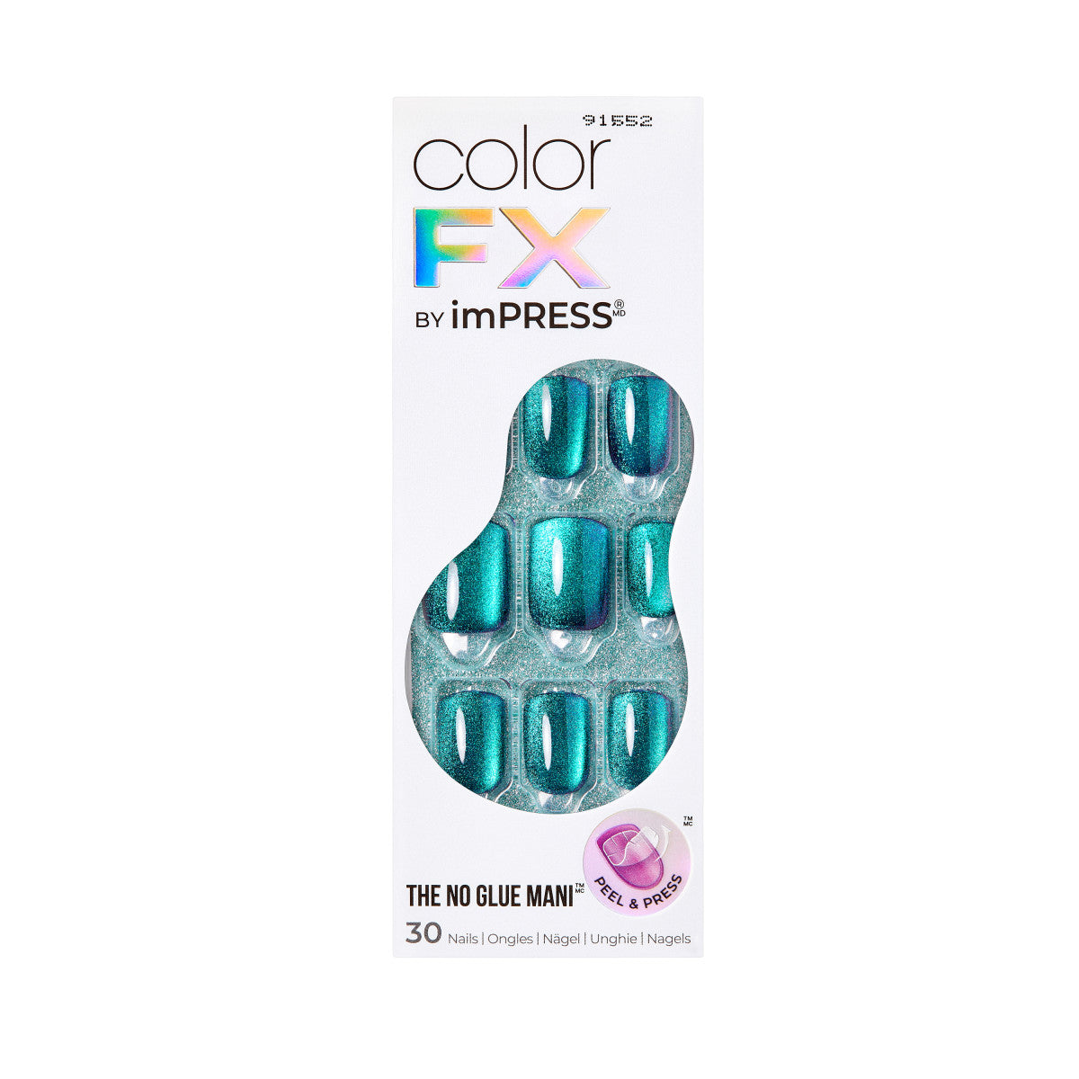 colorFX by imPRESS  Press-On Nails, No Glue Needed, Tmavo zelená, Short Zaoblený, 30 ks