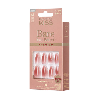 KISS Bare but Better Premium Press-On Nails, ‘Shine’, Ružová, Medium Coffin, 33 ks