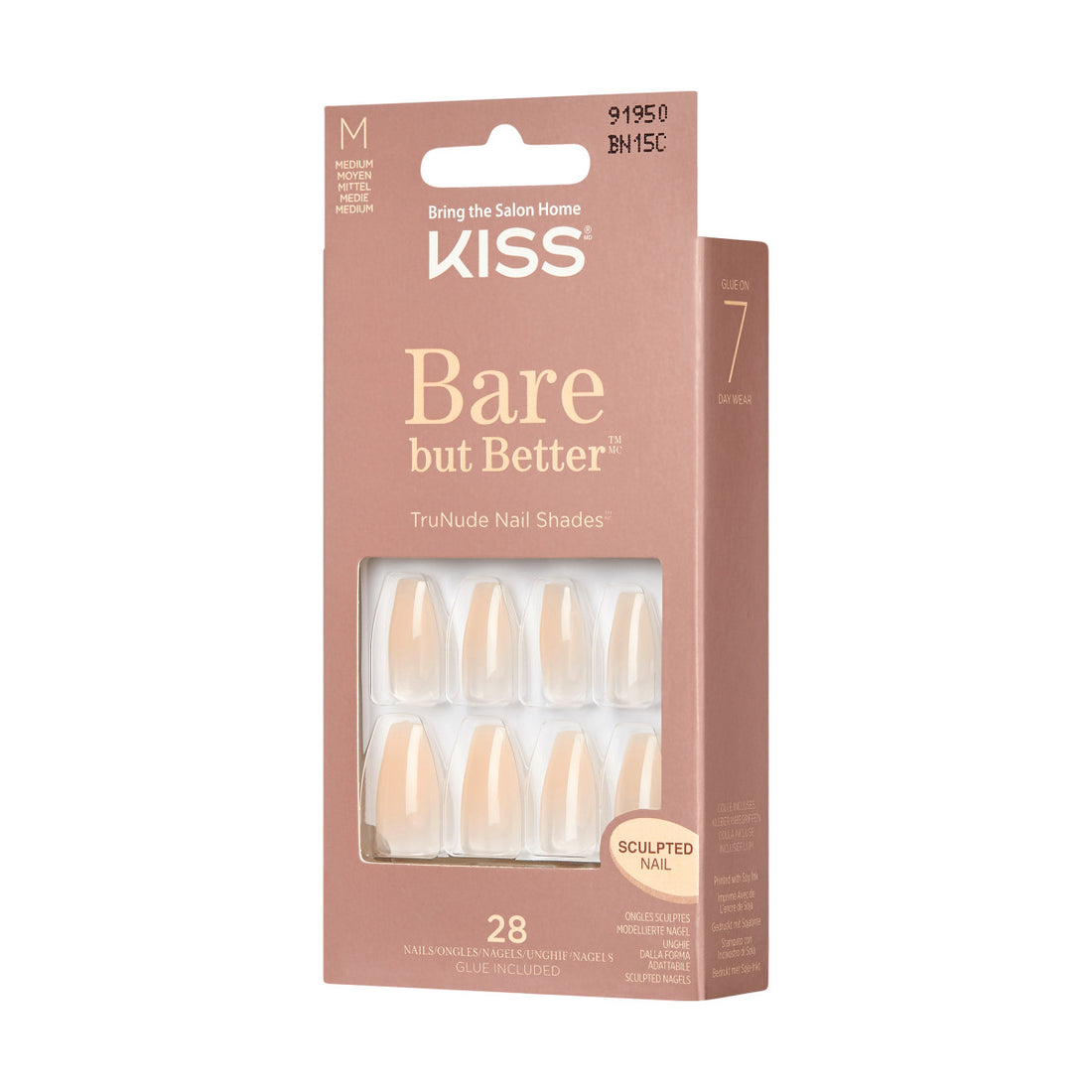 KISS Bare but Better, Press-On Nails, Embrace It, Beige, Med Coffin, 28ct