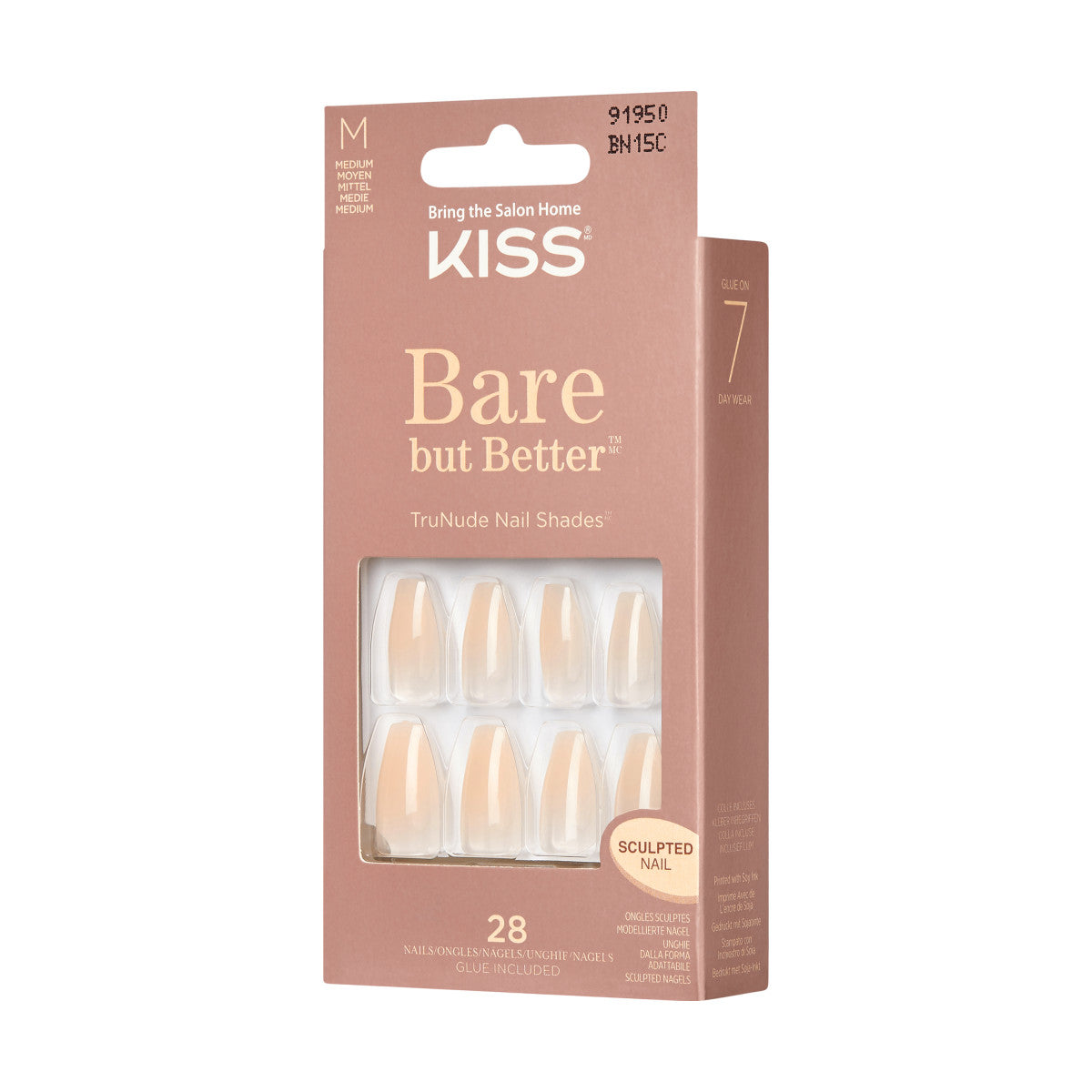 KISS Bare-But-Better Press-On Nails, Medium, Coffin, 31 ks