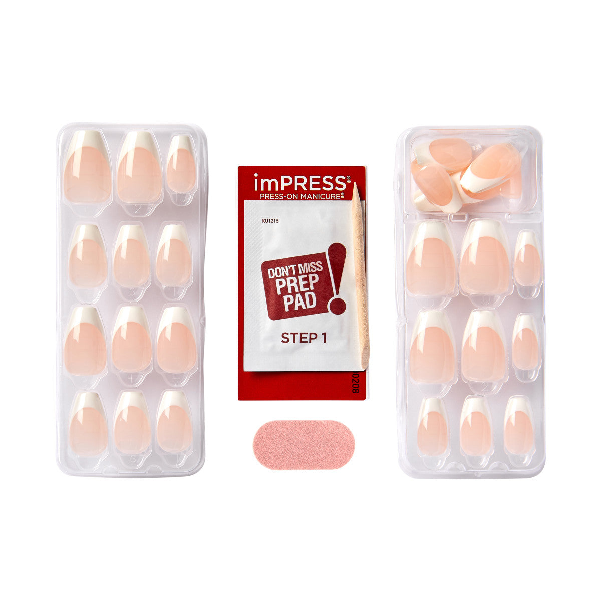 imPRESS Classic French Press-On Nails, No Glue Needed, Biele špičky, Medium Coffin, 33 ks