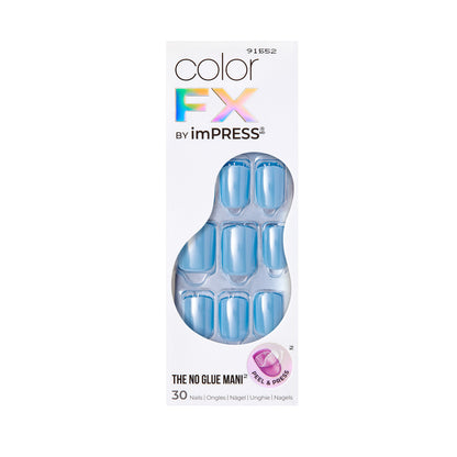 colorFX by imPRESS  Press-On Nails, No Glue Needed, Modrý, Short Zaoblený, 30 ks