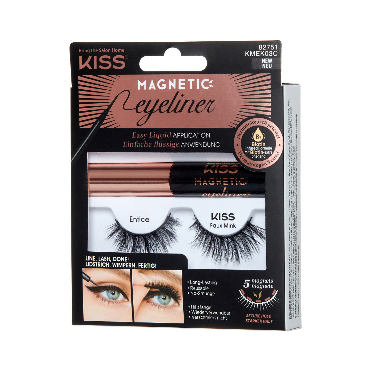 KISS Magnetic Eyeliner, False Eyelashes, Entice, 12mm, 1 Pair