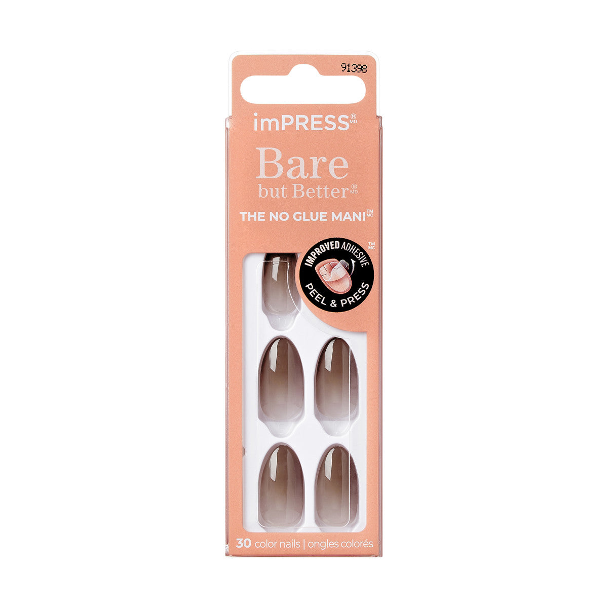 imPRESS Color Bare but Better Press-On Nails, No Glue, Neutrálna, Medium Mandľový, 30 ks