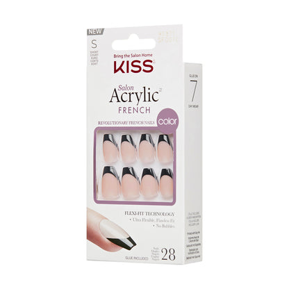 KISS Salon Acrylic French Color Press-On Nails, ‘Flame’, Čierna, Short Coffin, 31 ks