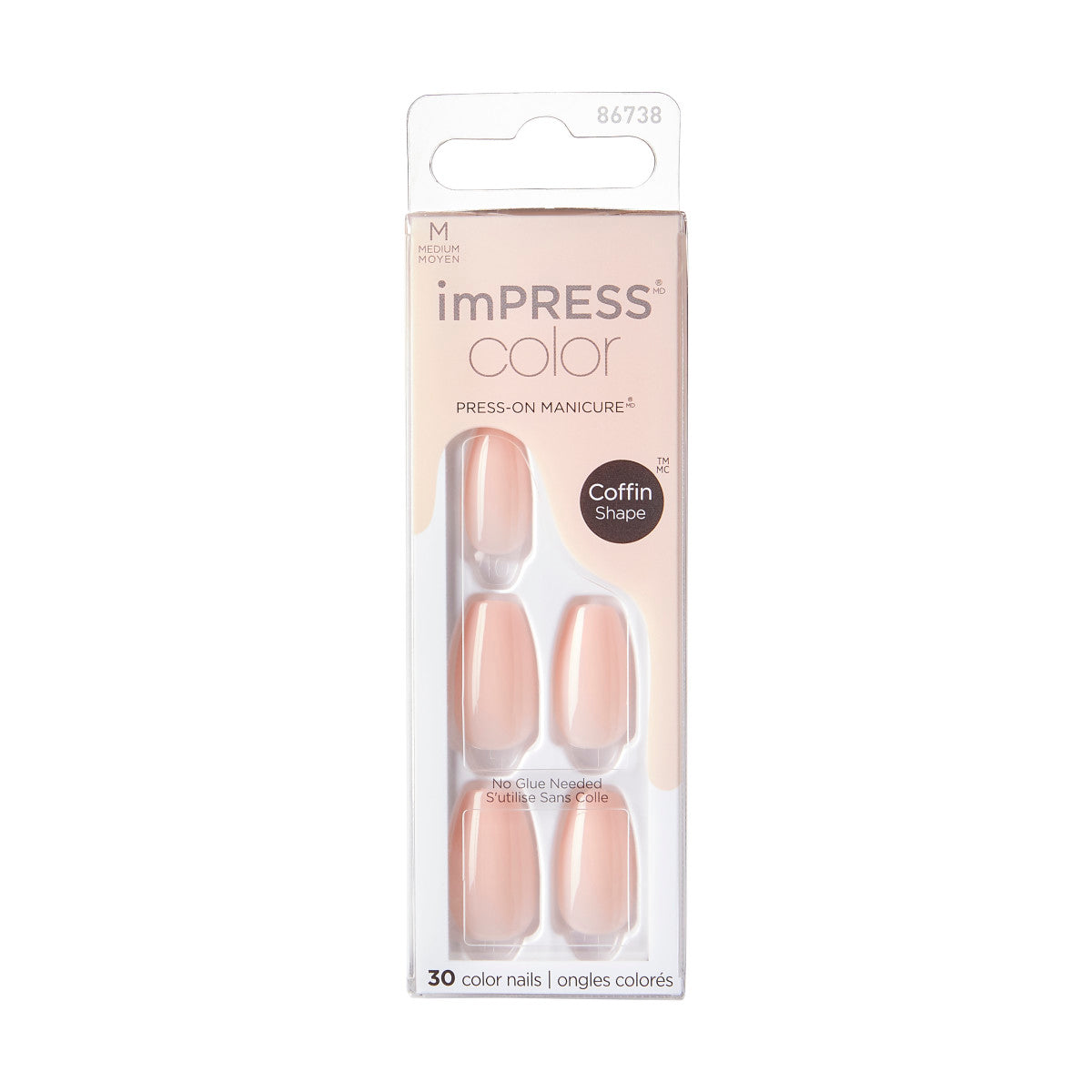 imPRESS Color No Glue Mani Press On Nails, Color, Bubble Kiss, Červená, Medium Coffin, 30 ks