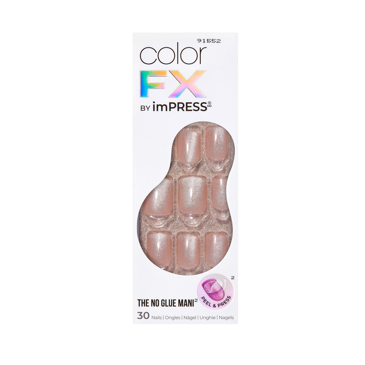 colorFX by imPRESS  Press-On Nails, No Glue Needed, Neutrálna, Short Zaoblený, 30 ks