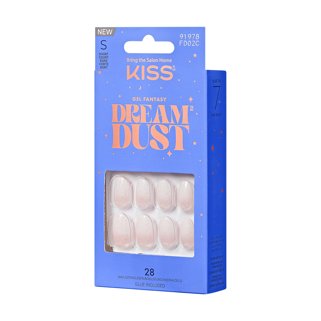 KISS Gel Fantasy Dreamdust, Press-On Nails, Silver Spoon, White, Short Oval, 28ct