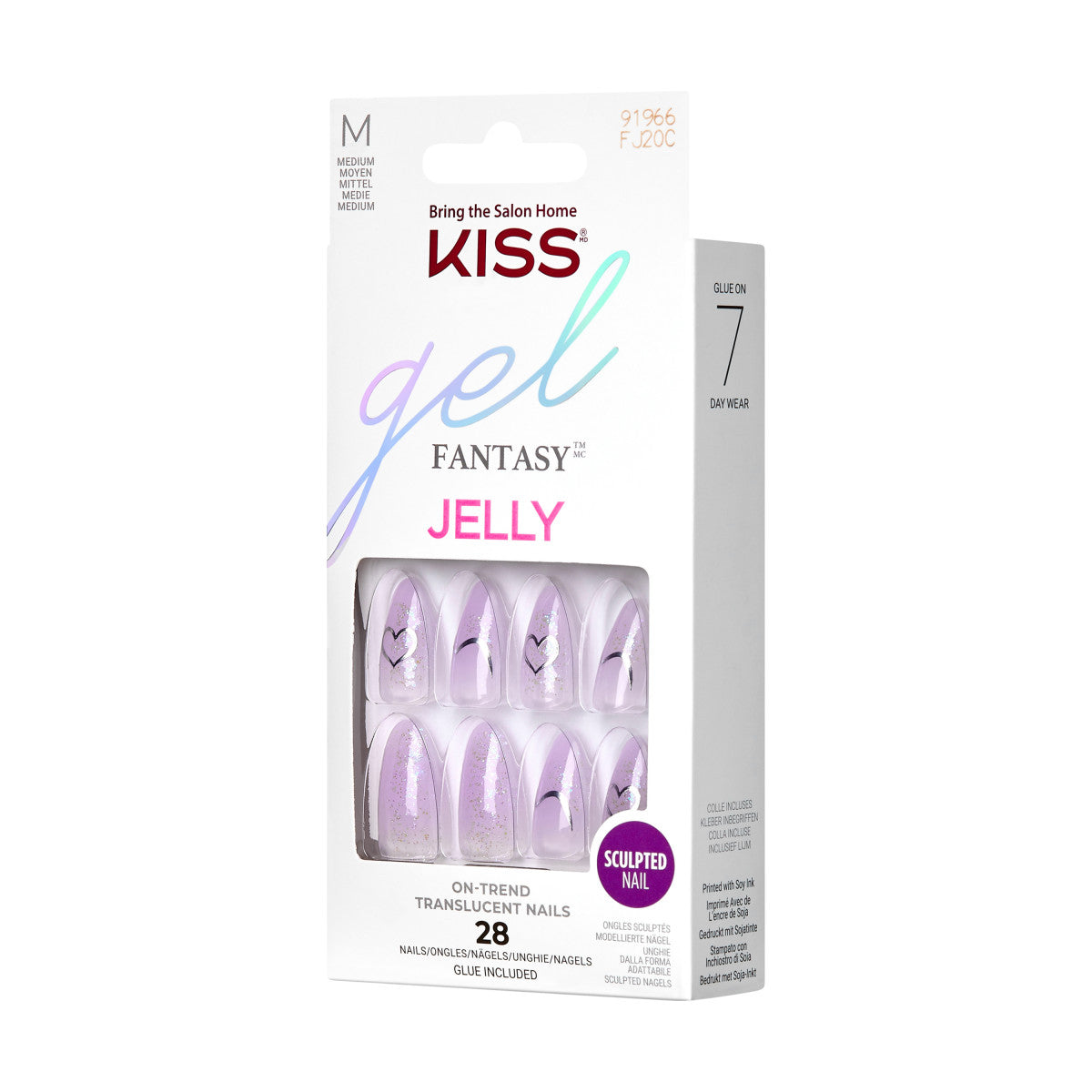 KISS Gel Fantasy, Press-On Nails, One Day Jelly, Purple, Med Almond, 28ct