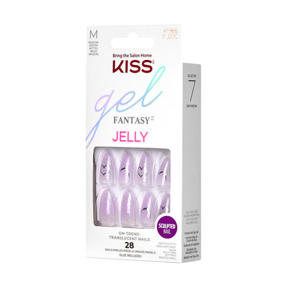 KISS Gel Fantasy, Press-On Nails, One Day Jelly, Purple, Med Almond, 28ct