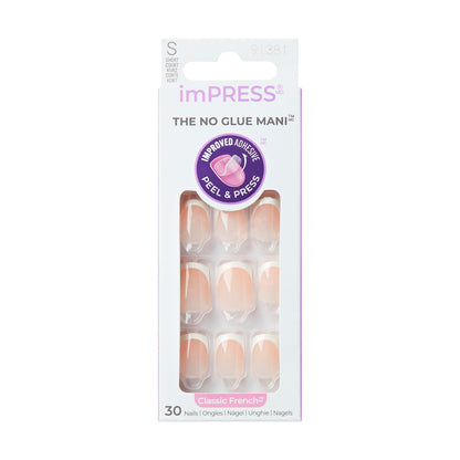 imPRESS Classic French Press-On Nails, No Glue Needed, Biele špičky, Short Hranatý, 33 ks