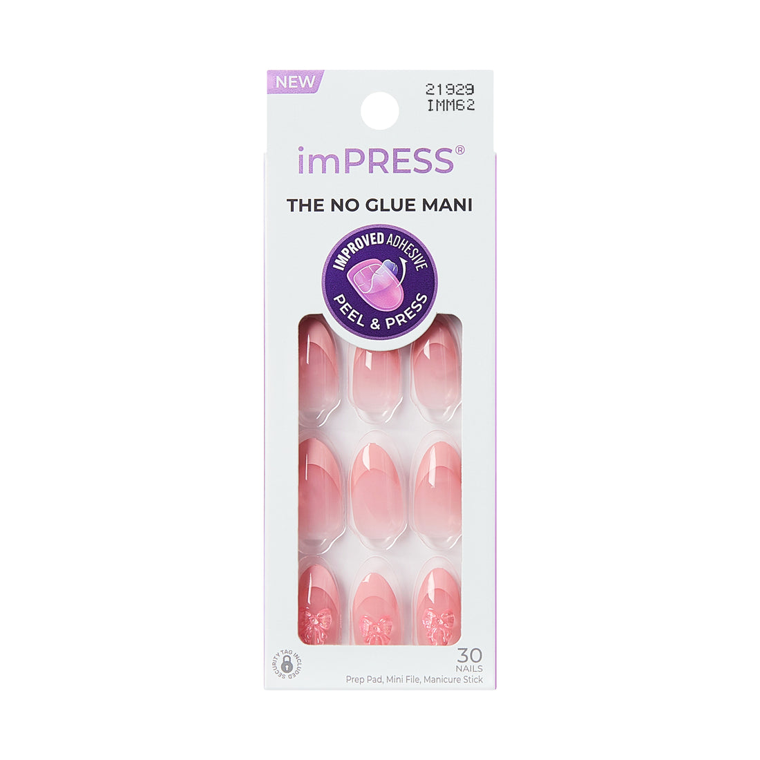 Kiss Impress Press On Nails Almond, ‘Glow Muse’, Pink, Medium, 30 Count
