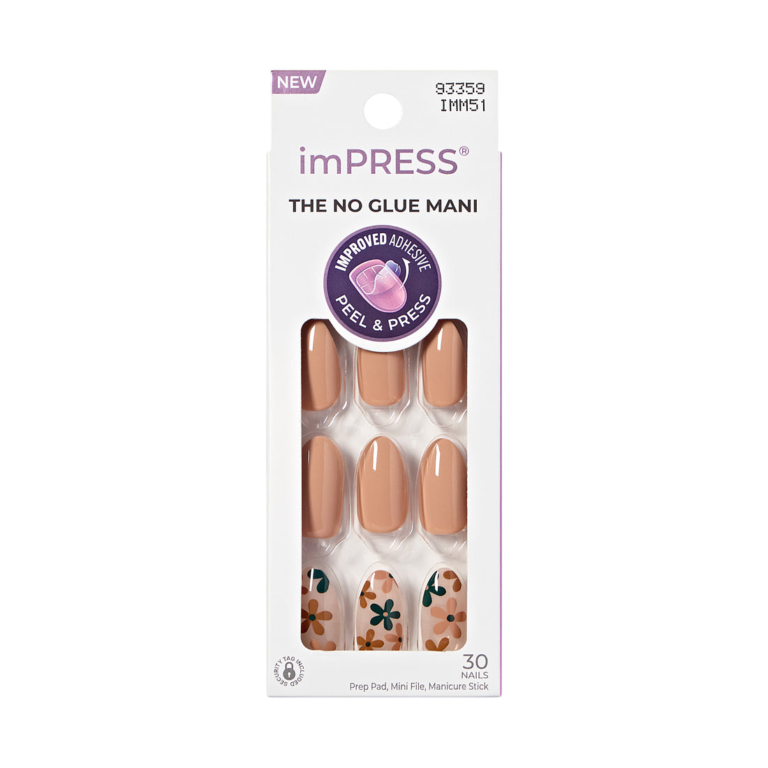 Impress Design nalepovacie nechty, bez potreby lepidla, béžové, stredná dĺžka, mandľový tvar, 30 ks.