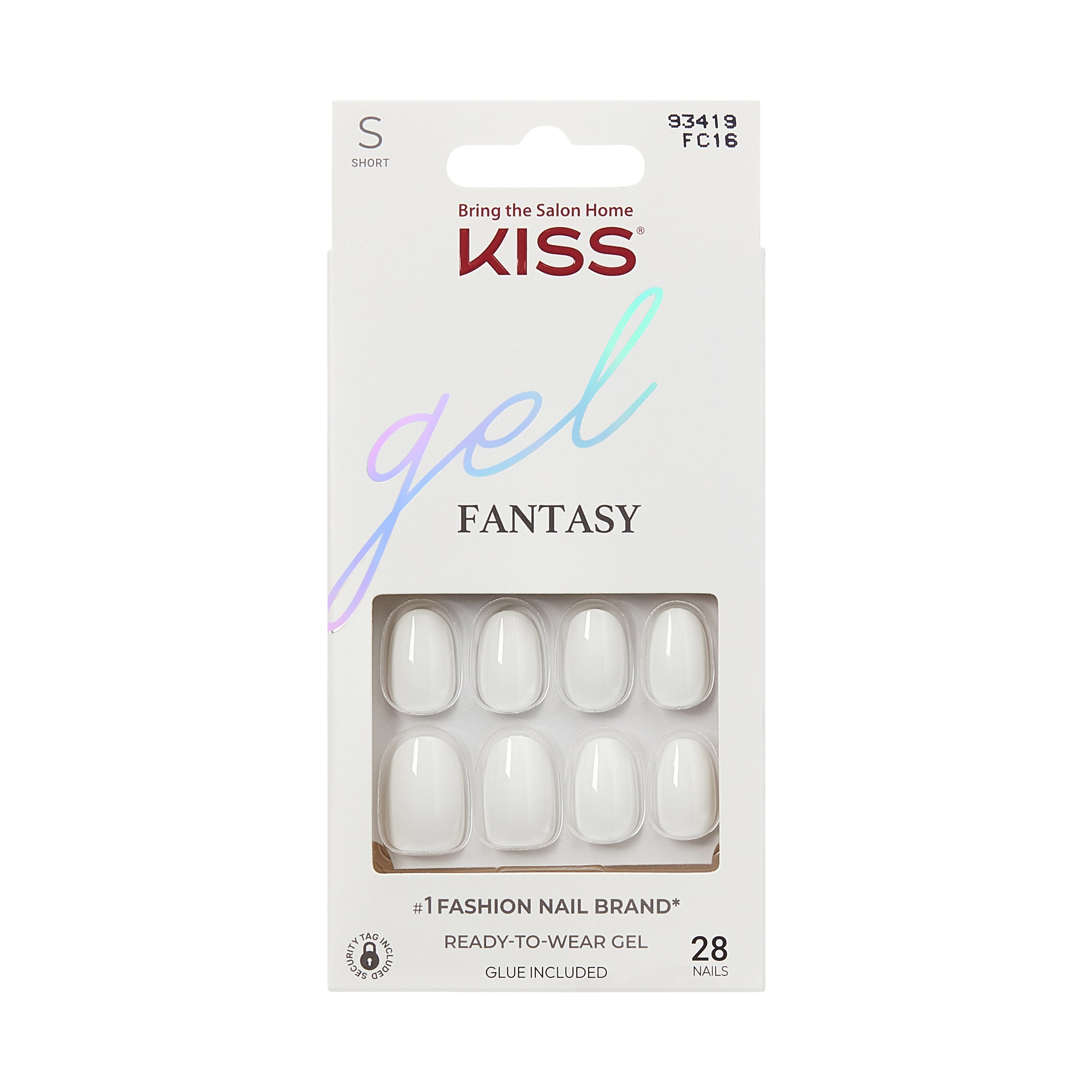 Kiss Gel Fantasy pevné nalepovacie nechty, biele, krátka dĺžka, oválny tvar, 28 ks.