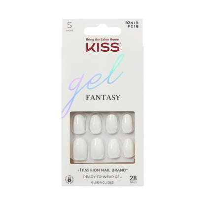 Kiss Gel Fantasy pevné nalepovacie nechty, biele, krátka dĺžka, oválny tvar, 28 ks.