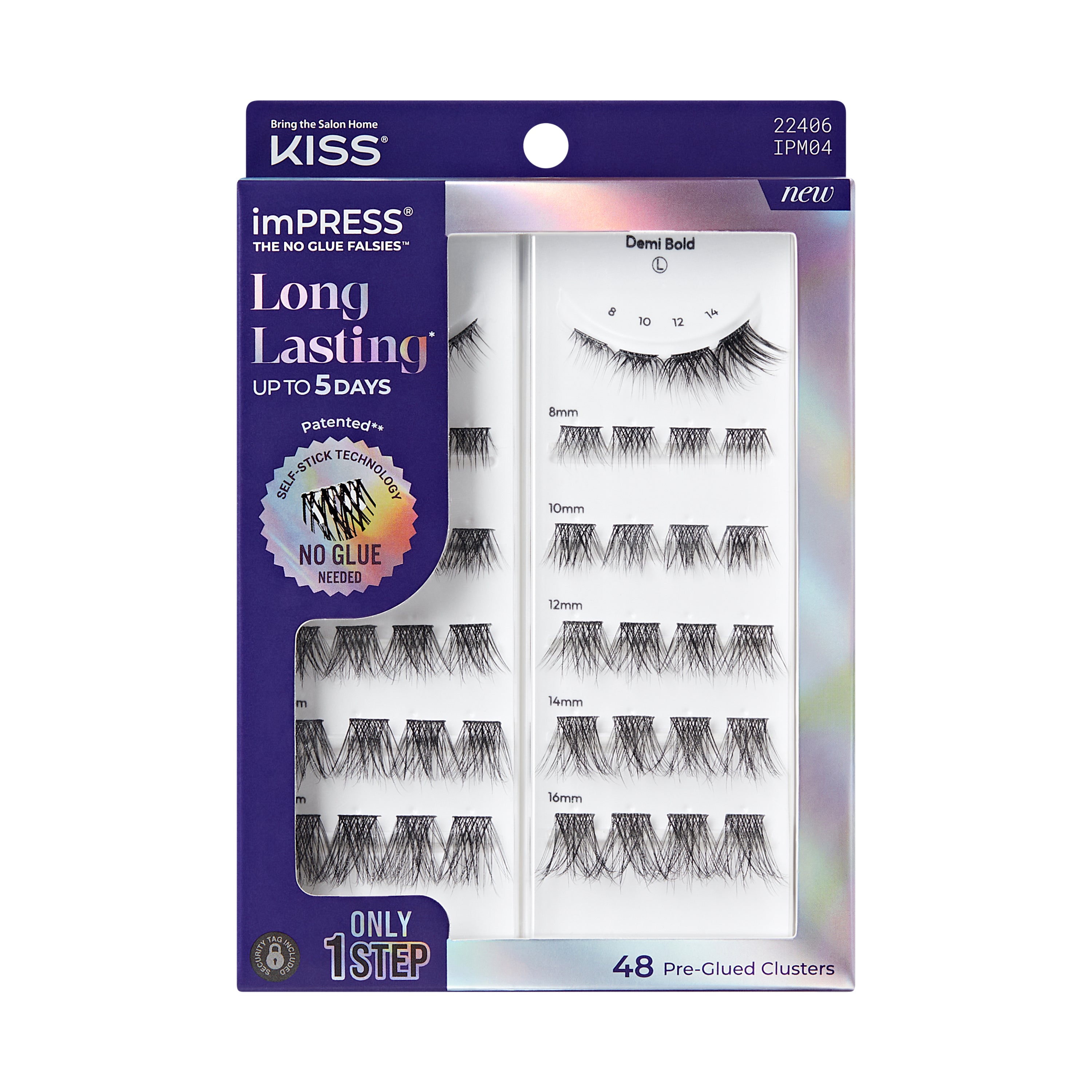 Sada predlepených trsových rias Kiss Impress Long Lasting, Demi Bold, 48 samolepiacich rias