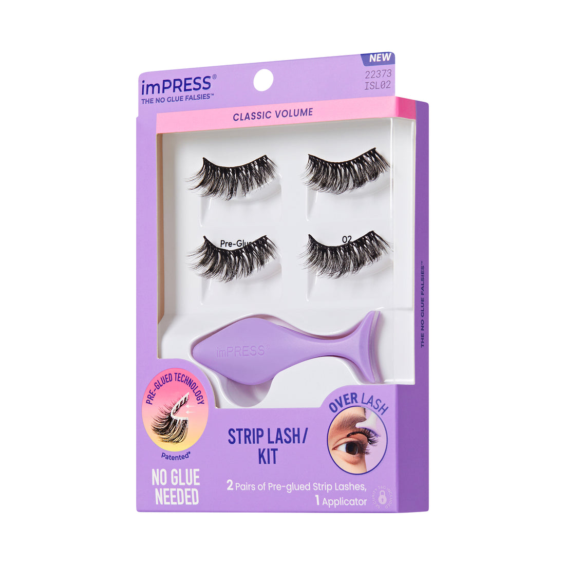 KISS imPRESS Pre-Glued Strip Lashes Kit, Classic Volume, 2 Pair Self Adhesive Eyelashes