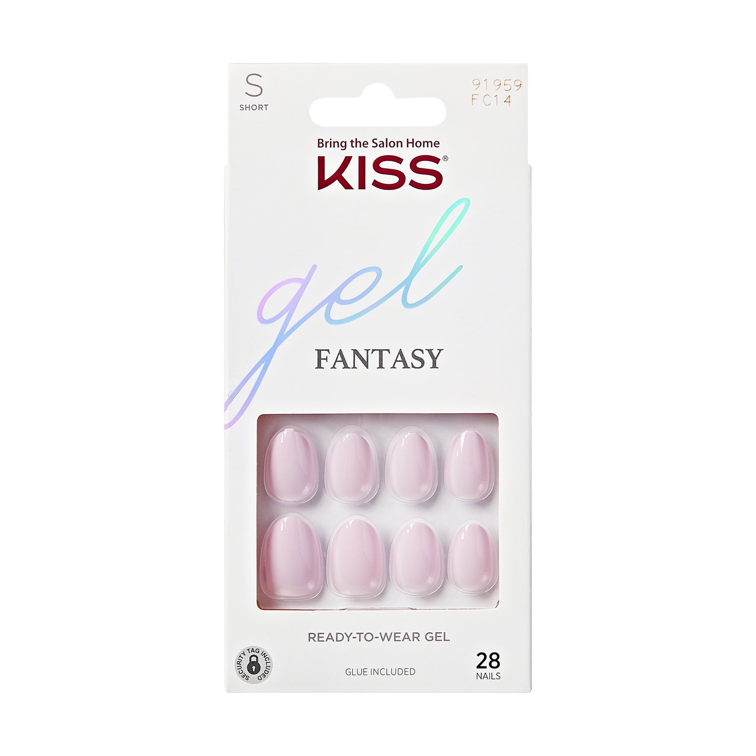 Kiss Gel Fantasy nalepovacie nechty, „Pure Love“, pevná ružová, krátke mandľové, 28 kusov