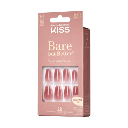 KISS Bare but Better Press-On Nails, Lesklá ružová, Medium, Coffin, 31 ks