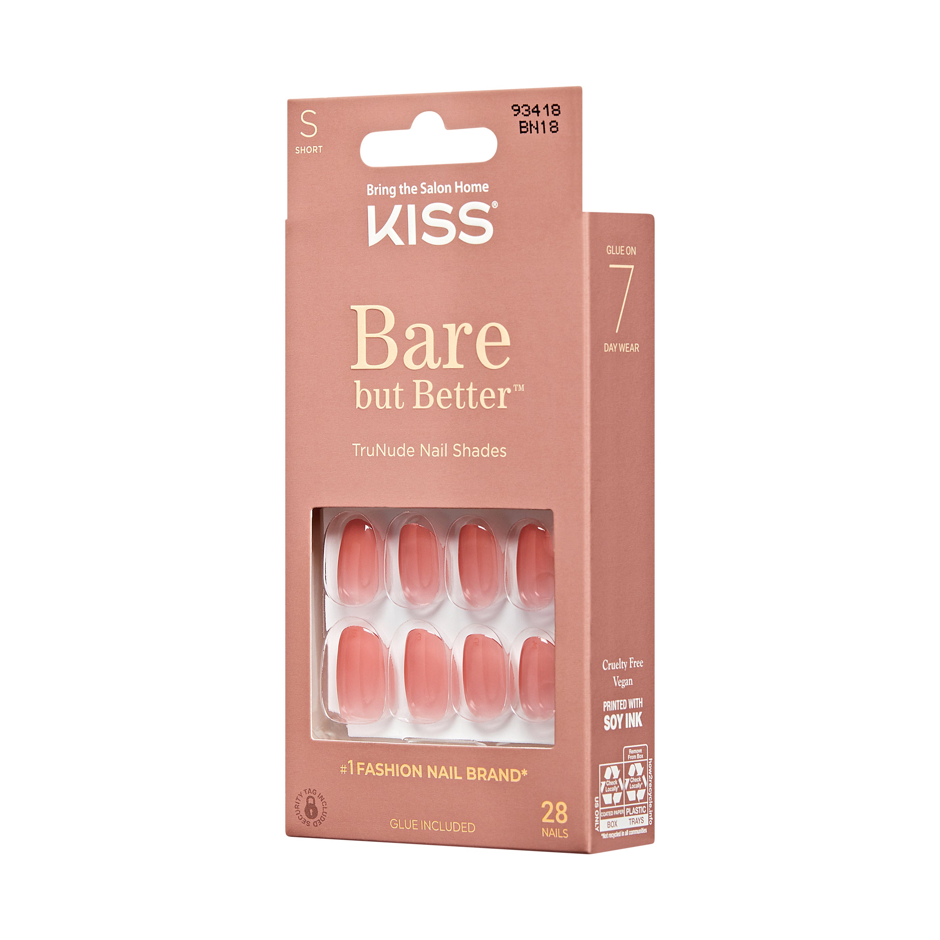 Kiss Bare but Better  TruNude Press On Nails, Solid Orange, Short Oval, 28 Ct. (Copy)