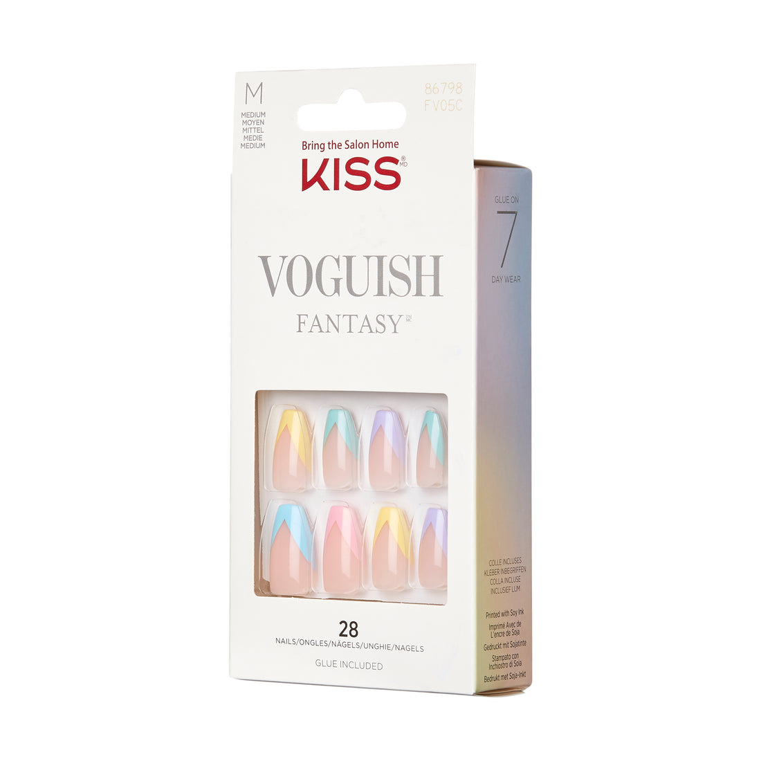 KISS Voguish Fantasy Press-On Nails, Disco Ball, Viacfarebná, Medium Coffin, 31 ks