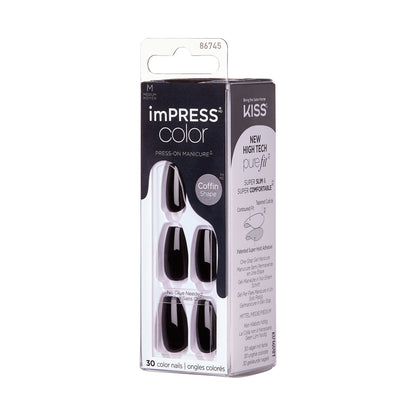 imPRESS Color No Glue Mani Press On Nails, Color, All Black, Čierna, Medium Coffin, 30 ks